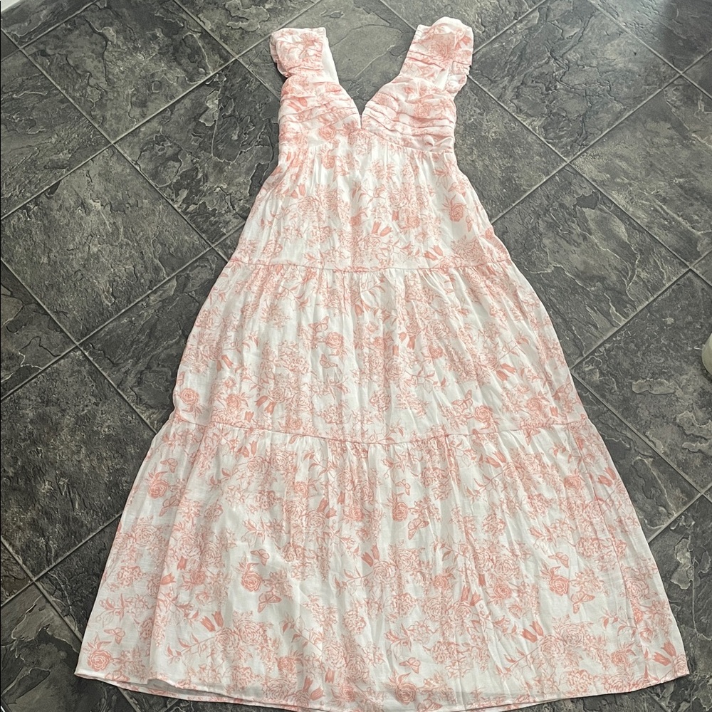 ⭐️NWT HUNTER & BROWN Toile Floral Maxi Dress Sweetheart Pleats Coquette Coastal